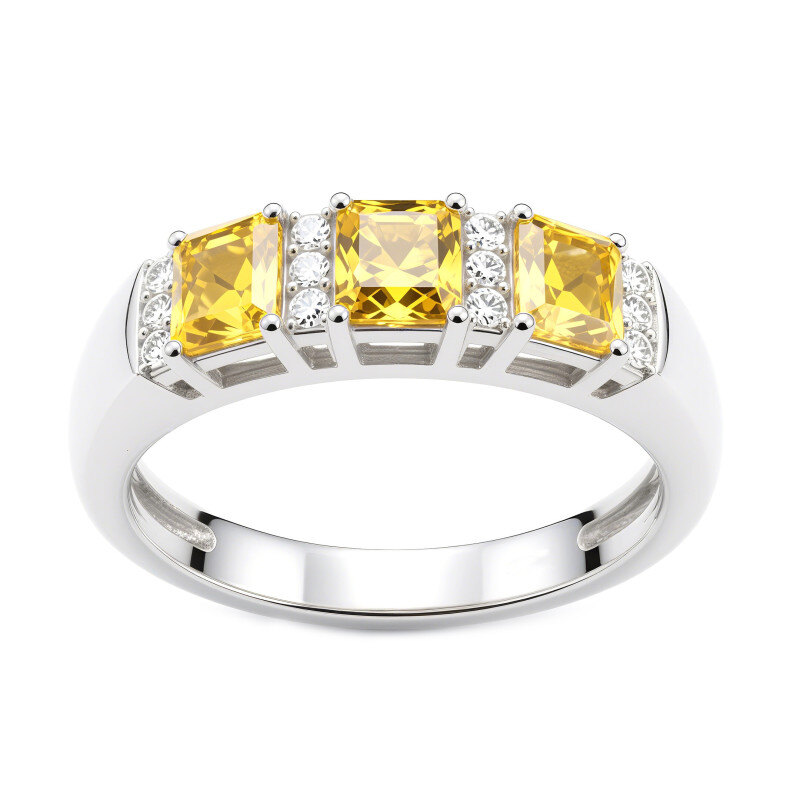 Bague de fiançailles en platine plaqué or blanc, taille princesse-1