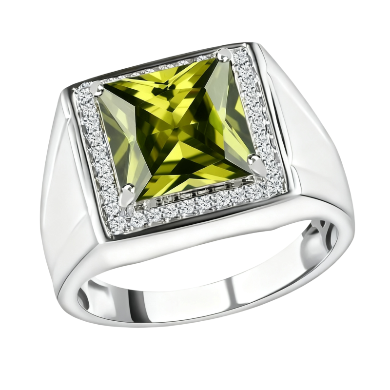 Anillo de oro blanco de 10 quilates con corte princesa para hombre.-20