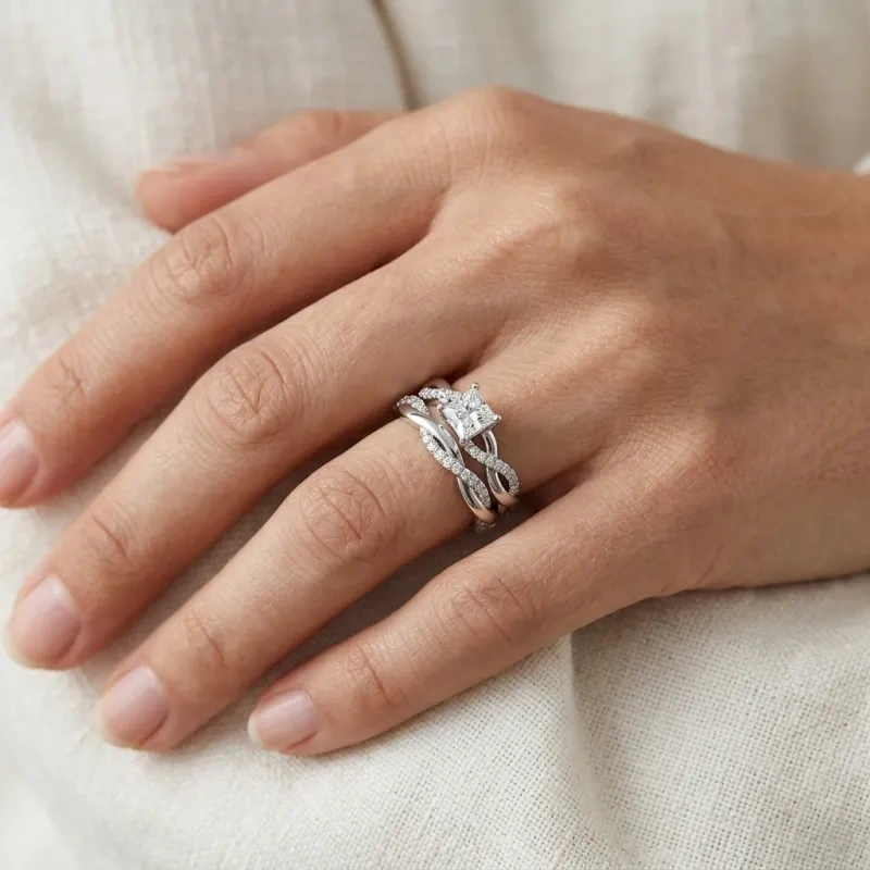 14K White Gold Princess Cut Moissanite Bridal Set-2
