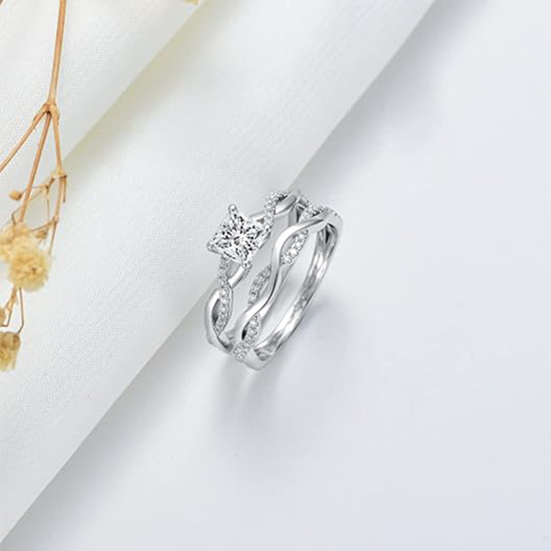 10K Roségold Prinzessin-Schliff-Moissanit Brautset-4