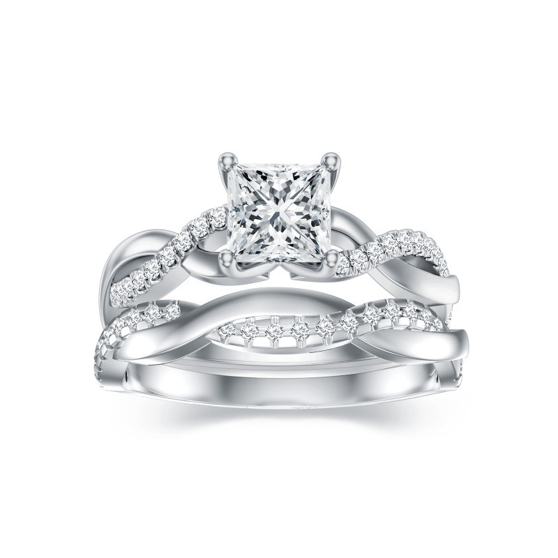 14K White Gold Princess Cut Moissanite Bridal Set-1