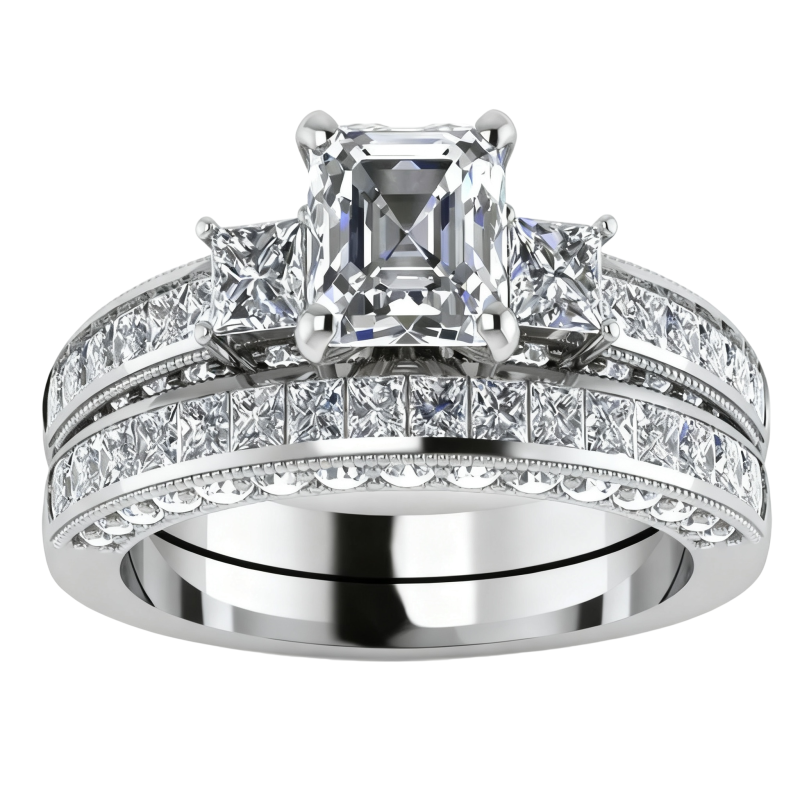 Ensemble de mariage en or blanc 10 carats et moissanite taille princesse-16