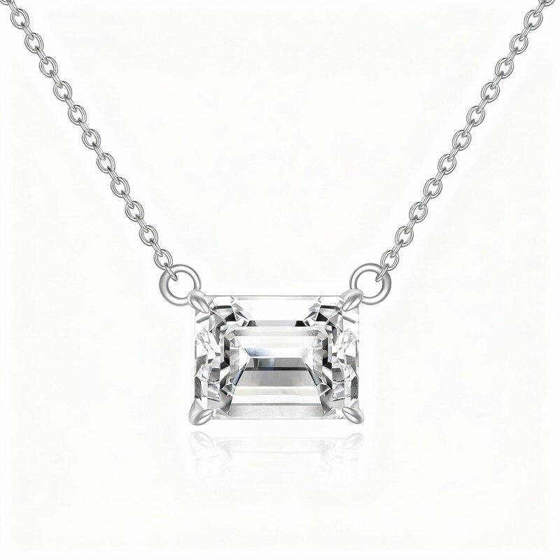 Platinum with White Gold Plated Princess Cut Moissanite Pendant Necklace-1