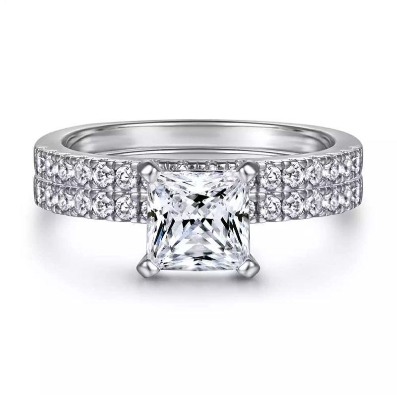 Sterling Silver 2 CT Princess Cut Moissanite Bridal Set-4