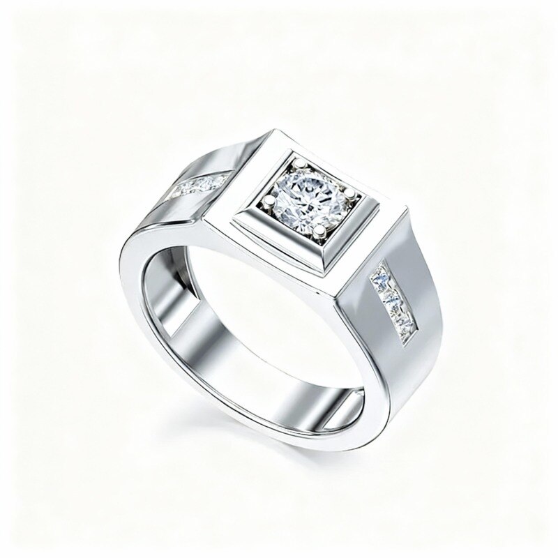 10K White Gold Princess Cut Moissanite Personalized Engraving Ring for Men-5