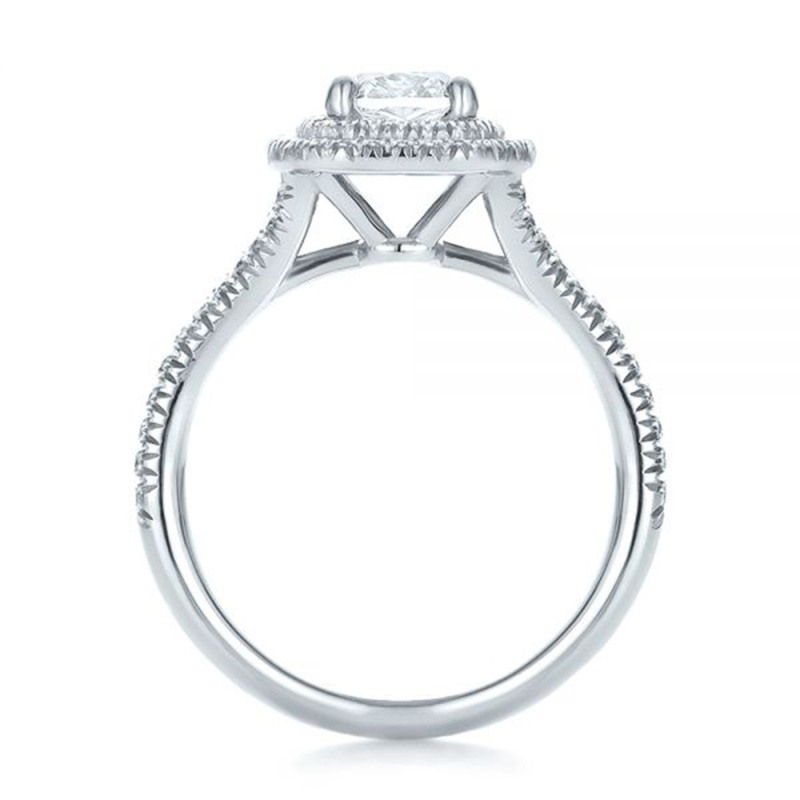 10K White Gold 2 CT Princess Moissanite Personalized Engraving Wedding Ring-5