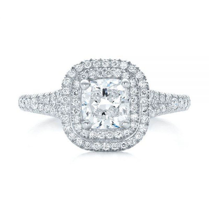 10K White Gold 2 CT Princess Moissanite Personalized Engraving Wedding Ring-6