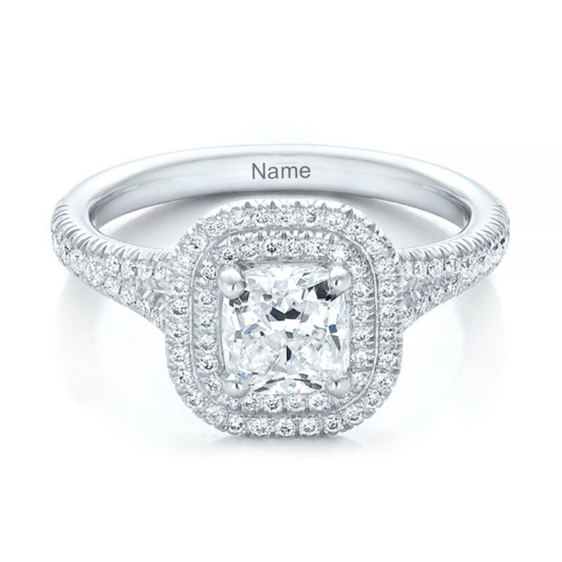 Alliance en platine plaqué or blanc avec moissanite taille princesse et gravure personnalisée-1