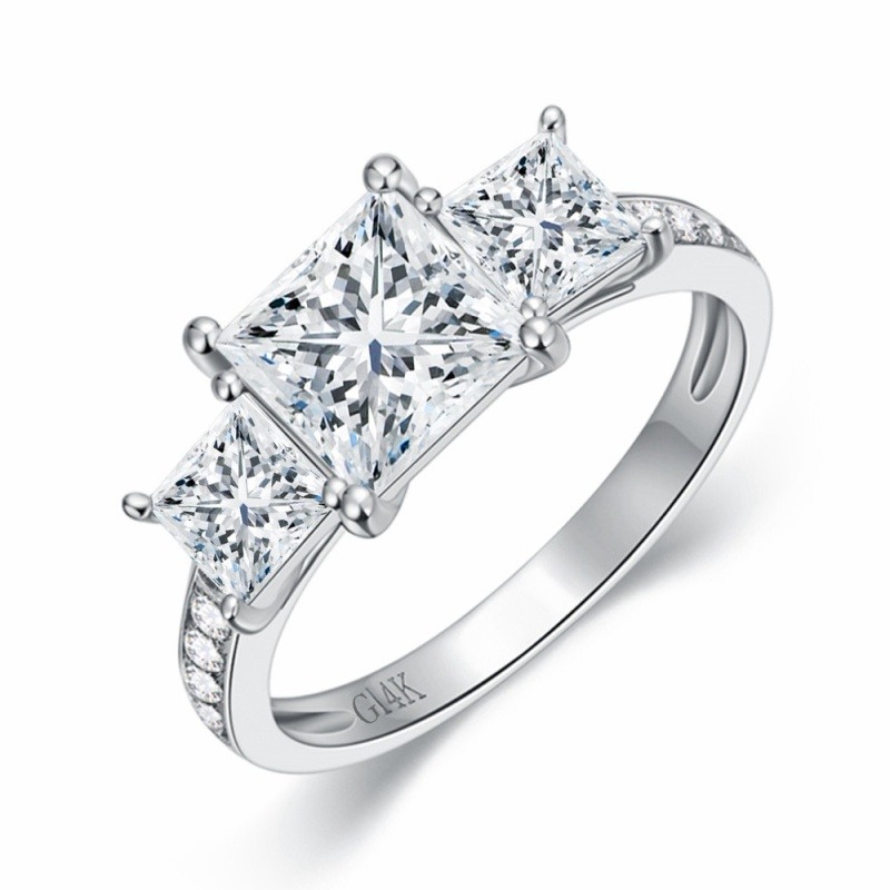 Anillo de compromiso cuadrado de oro blanco de 14 quilates con moissanita en forma de princesa-2