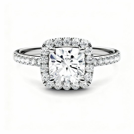 Anillo de boda de oro blanco de 10 quilates con moissanita de talla princesa