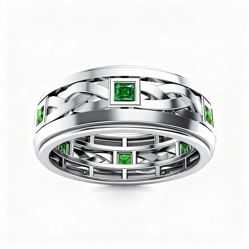 Anillo de oro blanco de 10 quilates con corte princesa para hombre-20