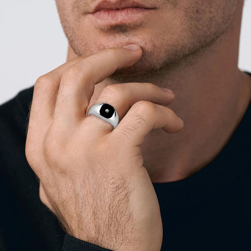 Bague en or rose 10 carats, taille princesse, pour homme-3