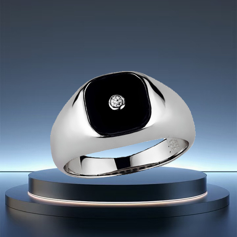 Bague en or rose 10 carats, taille princesse, pour homme-4