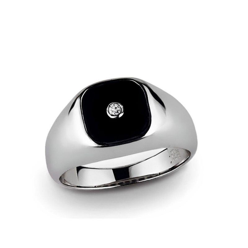 Bague pour homme en platine plaqué or blanc, taille princesse.-1