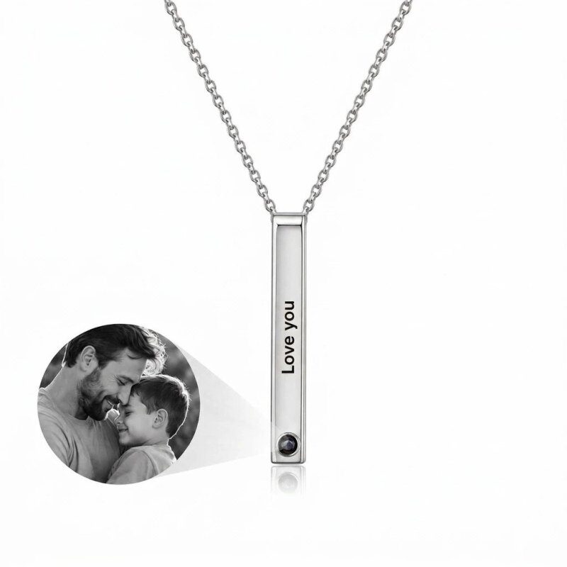 Collar con colgante personalizado para padre e hija, grabado en oro blanco de 18 quilates, con piedra de proyección, para hombre.-1