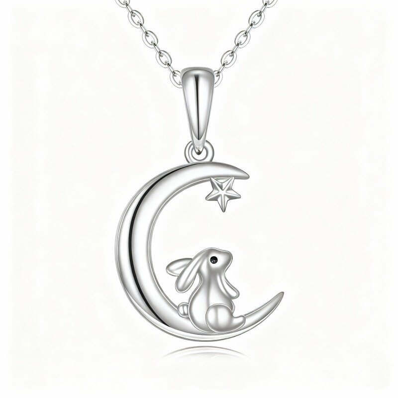 Platinum with White Gold Plated Rabbit & Moon Pendant Necklace-1