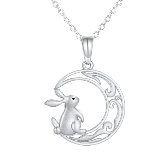 Collar con colgante de conejo y luna en oro blanco de 10 quilates