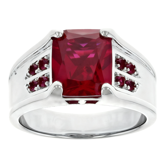 10K White Gold Radiant Cut Ruby Ring for Men