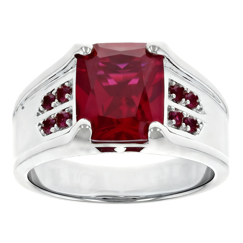 Bague en or blanc 10 carats avec rubis taille radiant pour homme-12