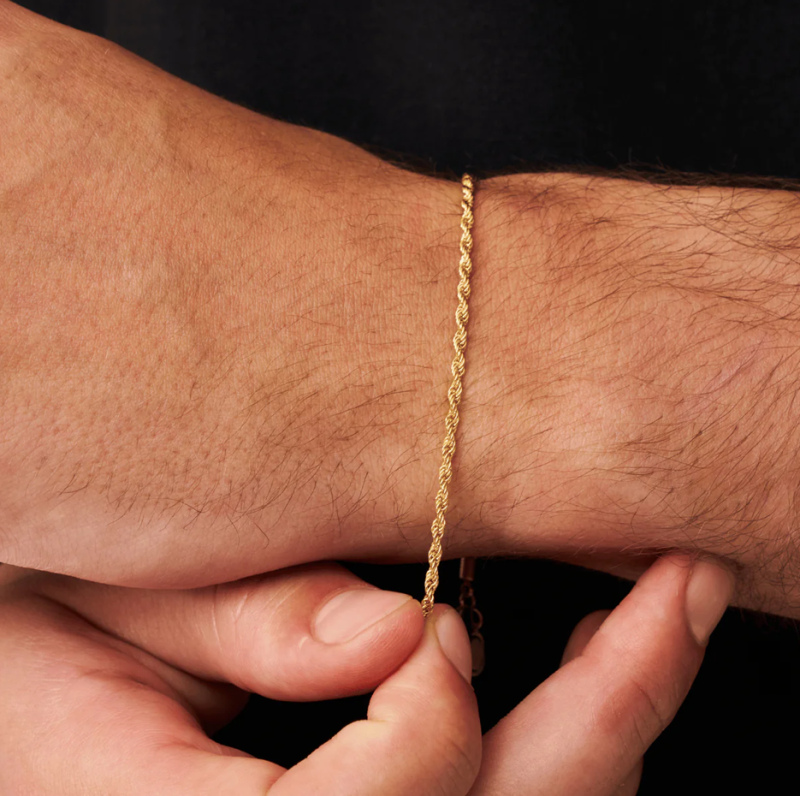 Pulsera de cadena de oro de 14 quilates con forma de cuerda de 2 mm-4