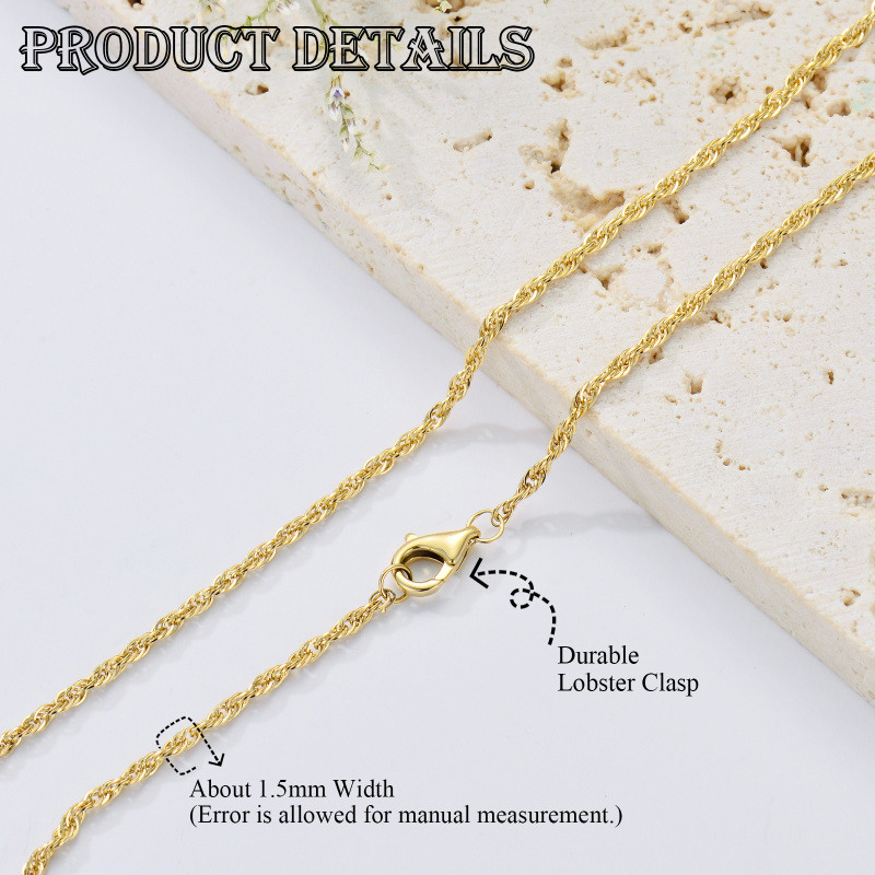 Collar de cadena de cuerda de oro de 14 quilates-2