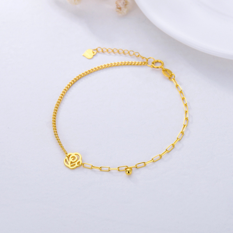 Pulseira com pendente de rosa e bola em ouro rosa 10K-3