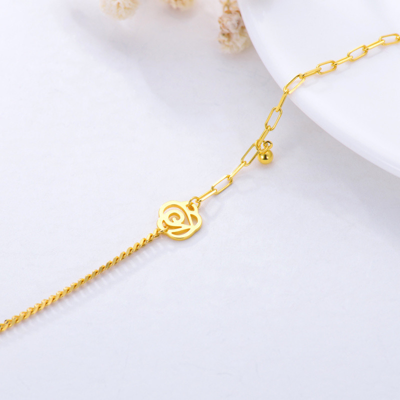 Pulseira com pendente de rosa e bola em ouro rosa 10K-4