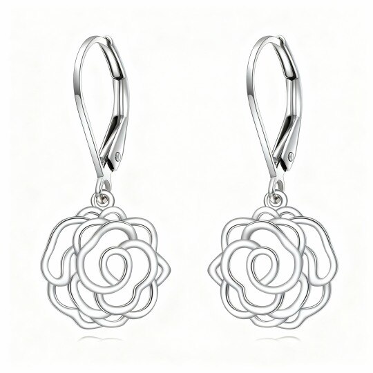 10K White Gold Rose Drop Earrings