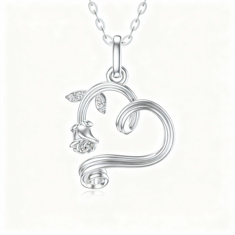 10K White Gold Rose & Heart Pendant Necklace-19