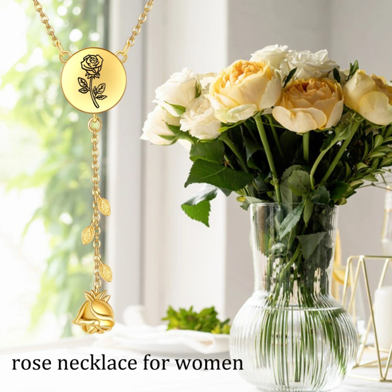 Collar en Y de oro rosa de 14 quilates no ajustable para mujer-6