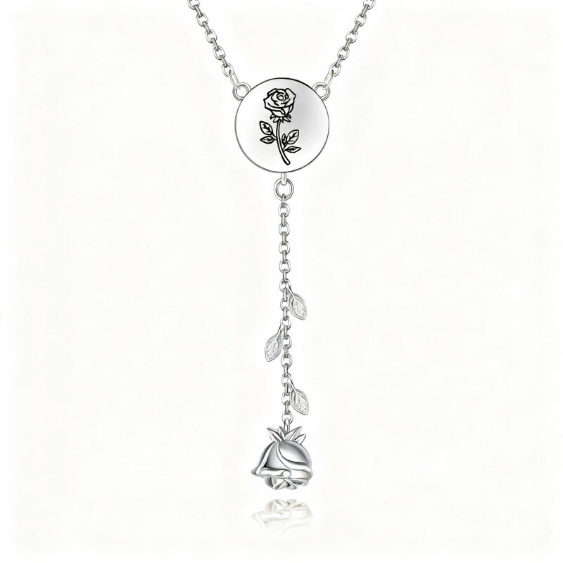 Collar en Y no ajustable de oro blanco de 10 quilates con rosa-10