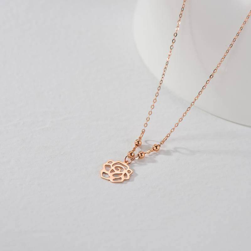 18K Gold Rose Pendant Necklace-3