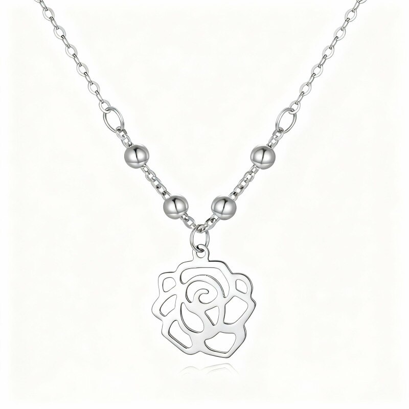 Collar con colgante de rosa en oro blanco de 14 quilates-1