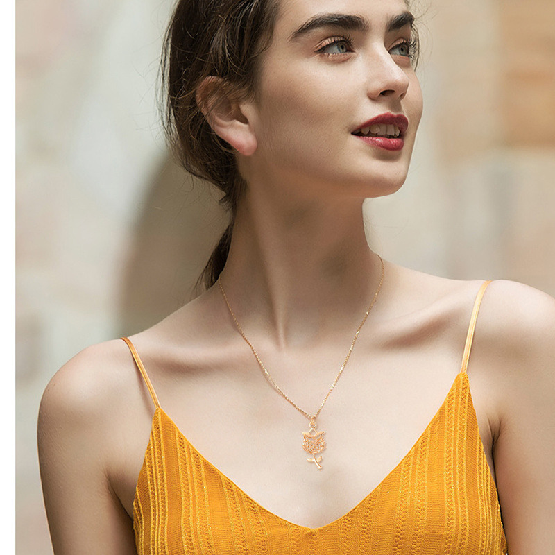 18K Rose Gold Rose Pendant Necklace For Women-2