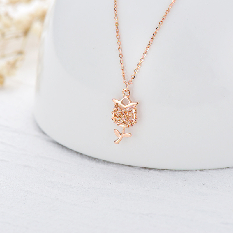18K Rose Gold Rose Pendant Necklace For Women-3