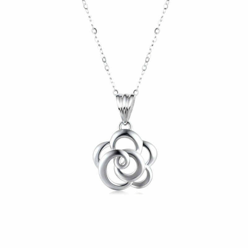 10K White Gold Rose Pendant Necklace-20