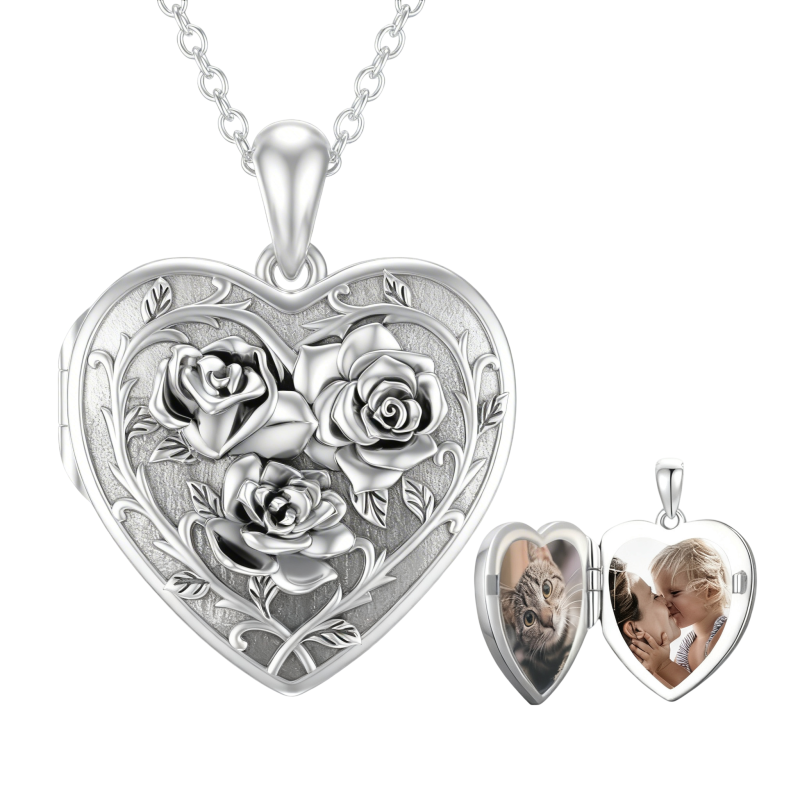 Collar con medallón fotográfico personalizado de platino con baño de oro blanco y rosa.-13