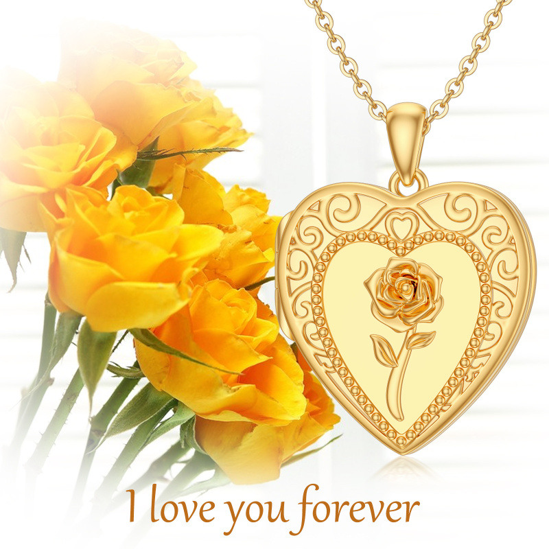10K White Gold Rose Personalized Photo Locket Necklace-5