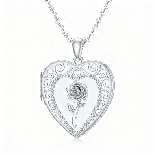 10K White Gold Rose Personalized Photo Locket Necklace