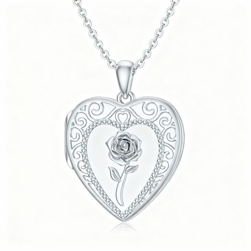 10K White Gold Rose Personalized Photo Locket Necklace-1