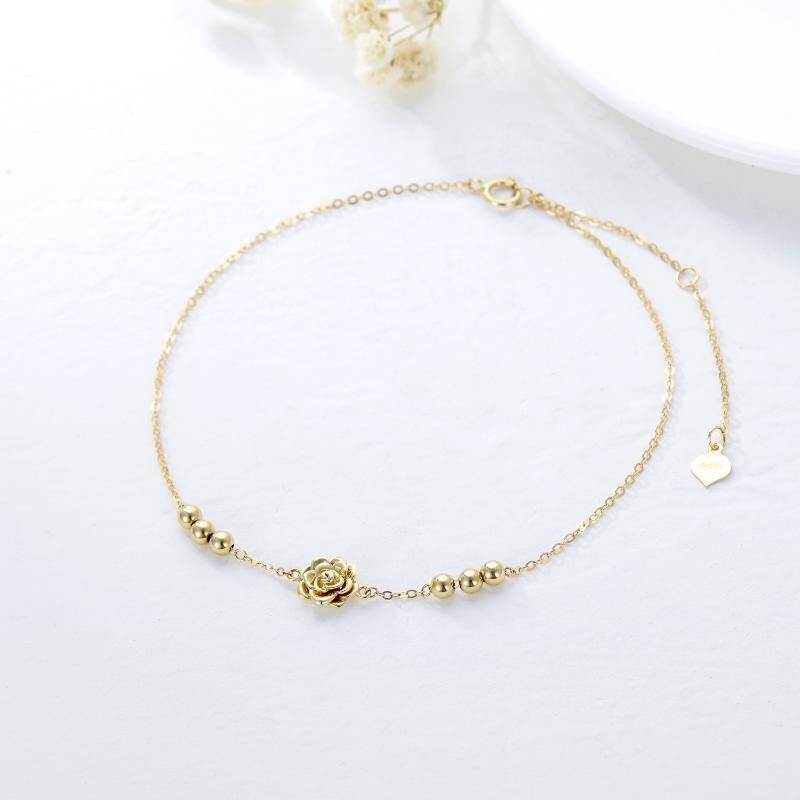 Tobillera de oro blanco de 18 quilates con dije de rosa de una sola capa-3