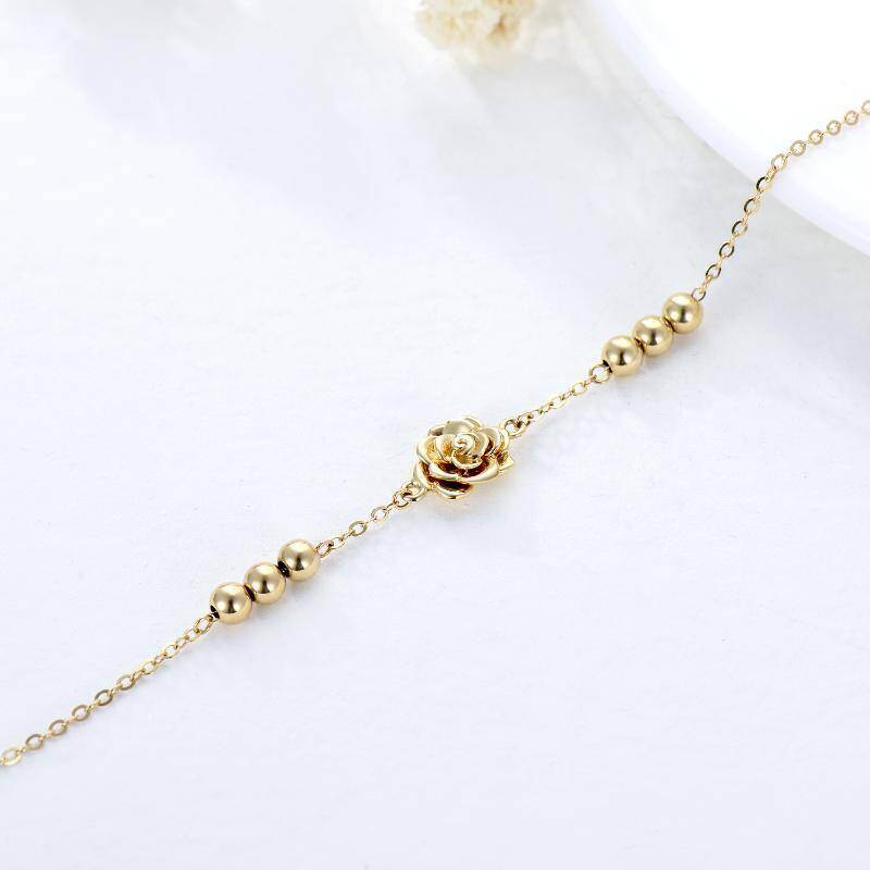 Tobillera de oro blanco de 18 quilates con dije de rosa de una sola capa-4