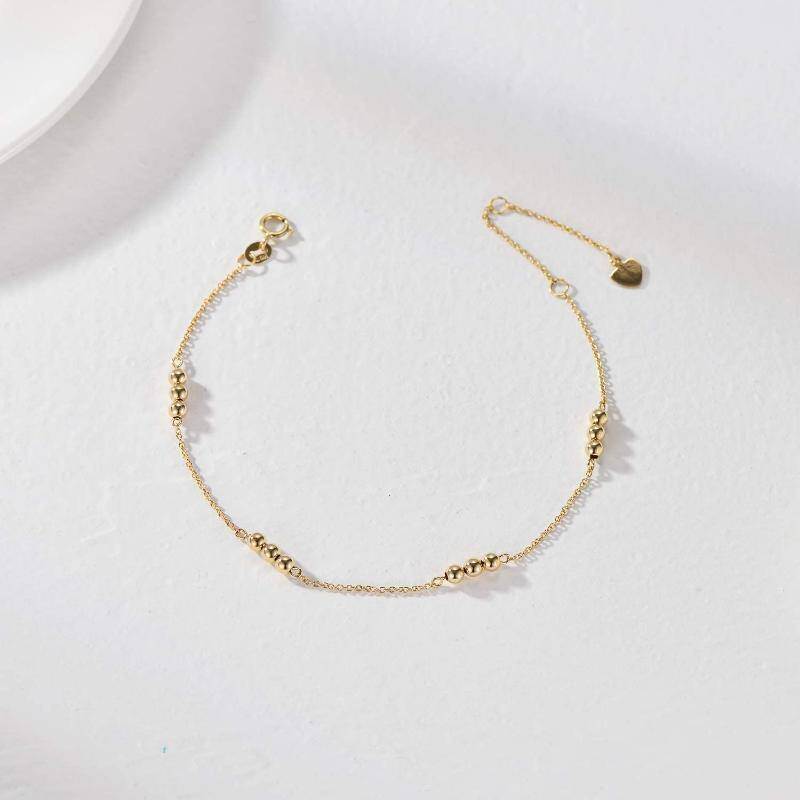 14K Gold Round Bead Station Chain Bracelet-3