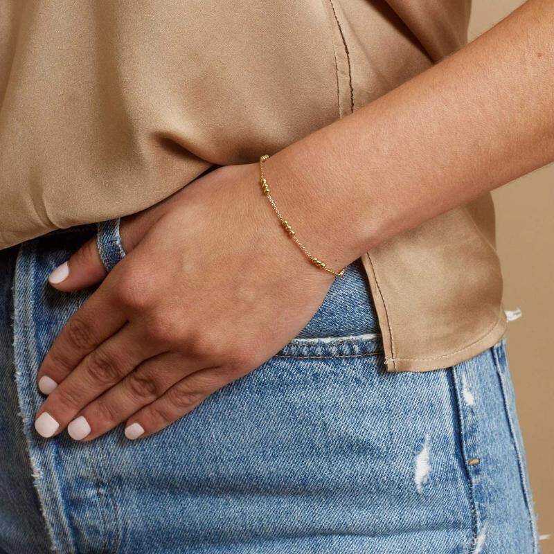 14K Gold Round Bead Station Chain Bracelet-4