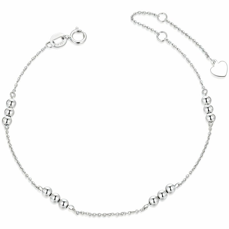 Pulsera de cadena con cuentas redondas de oro blanco de 18 quilates-1