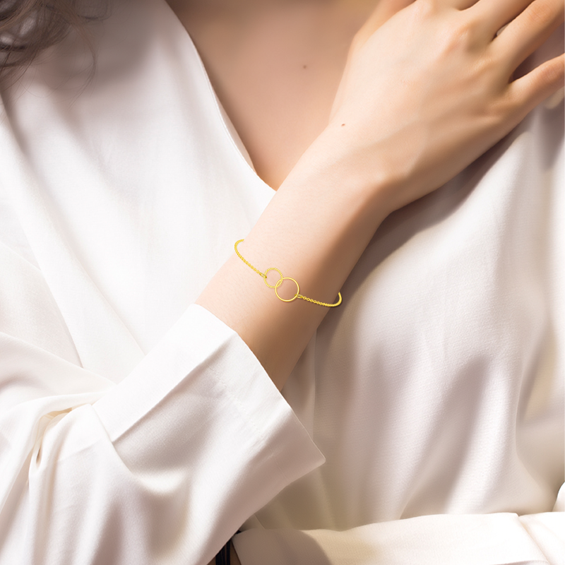 Pulsera con dije de anillo redondo de oro de 10 quilates-2
