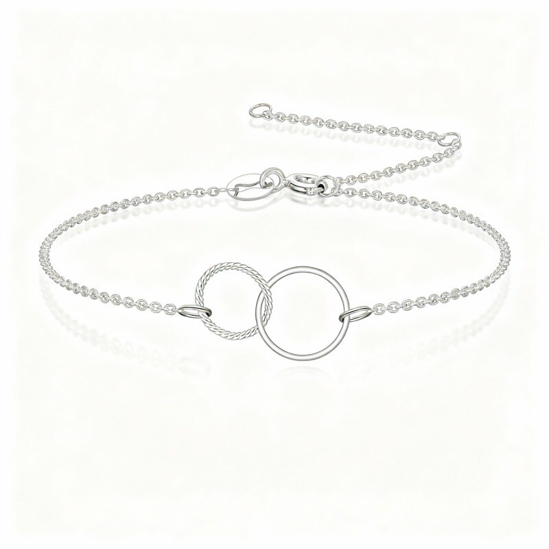 Pulsera con dije redondo de oro blanco de 10 quilates-1