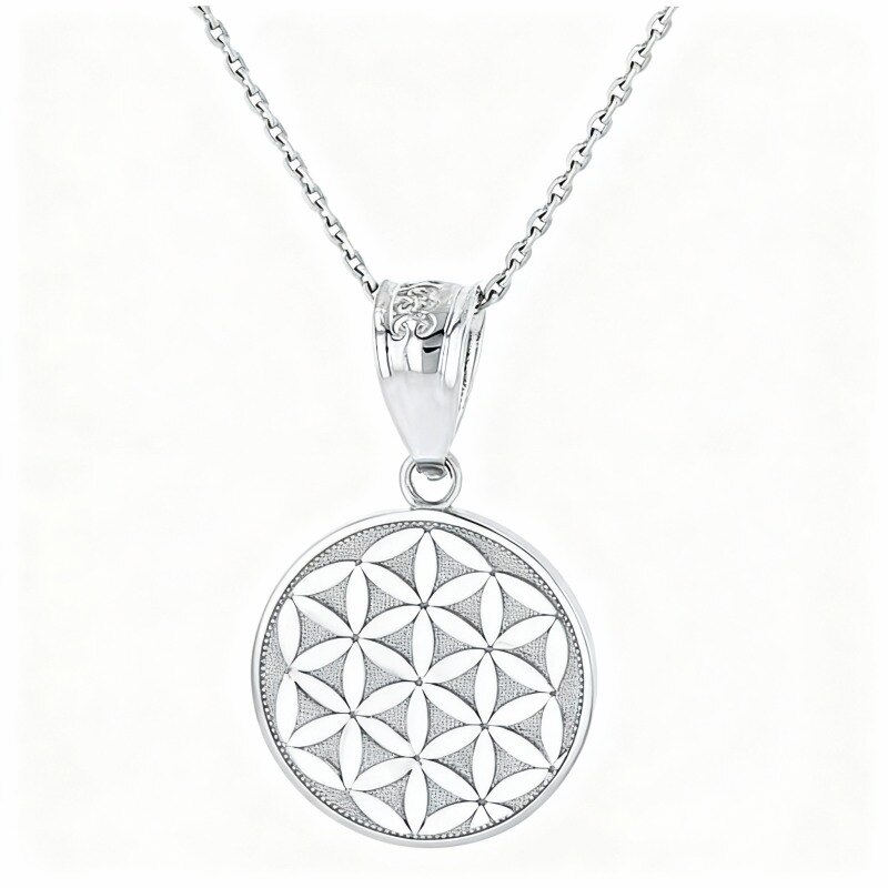 Collar con moneda redonda de oro blanco de 10 quilates-1