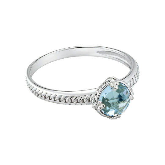 Anillo personalizado de oro blanco de 10 quilates con piedra natal de talla redonda.