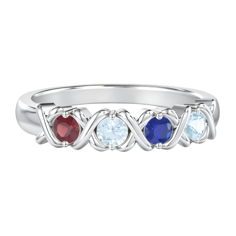 Anillo personalizado con piedra natal de talla redonda en oro blanco de 10 quilates-3